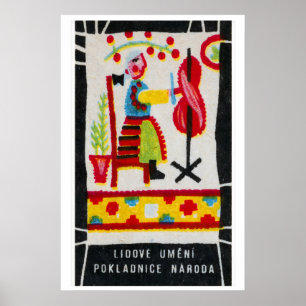 Weaving Folk Art Matchbox Print, Czech Vintage Poster