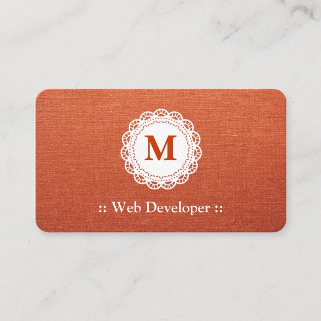 Web Developer - Elegant Lace Monogram Business Card (Front)
