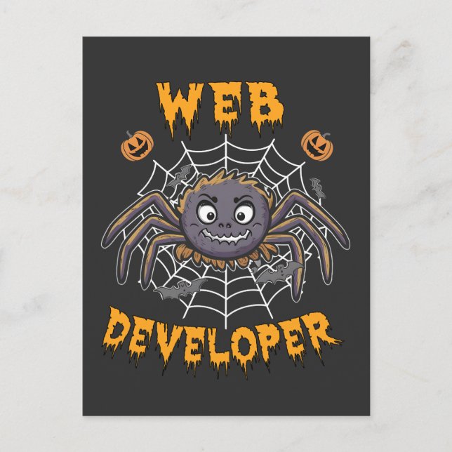 Web Developer Funny Spooky Halloween Spider Holiday Postcard (Front)