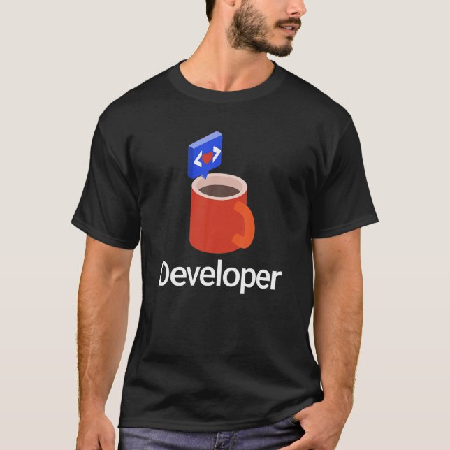 Web Developer Nerd Programmer HTML Code Coffee Gif T-Shirt (Front)