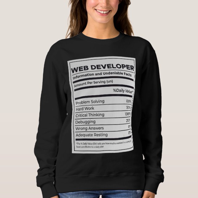 Web Developer Nutrition Information Sweatshirt (Front)