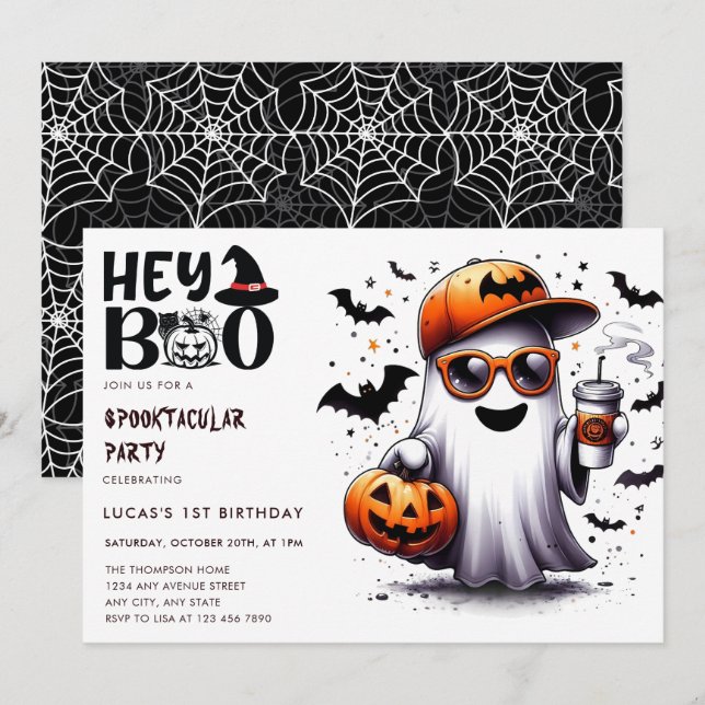Web | Ghost Bats | Halloween Birthday Invitations (Front/Back)