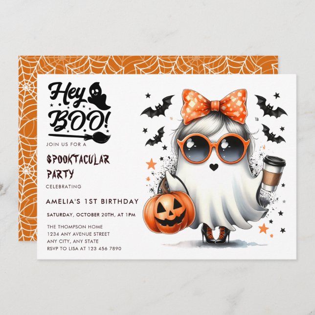 Web | Ghost Bats | Halloween Birthday Invitations (Front/Back)