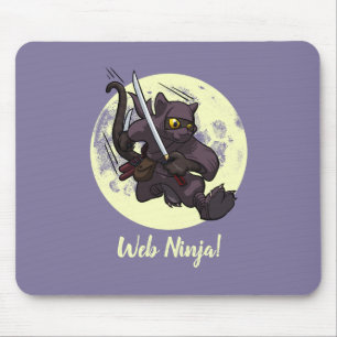 Web Ninja Jumping Black Cat Ninja Katana Cartoon Mouse Pad
