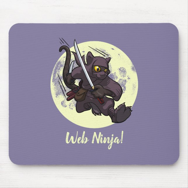 Web Ninja Jumping Black Cat Ninja Katana Cartoon Mouse Pad (Front)