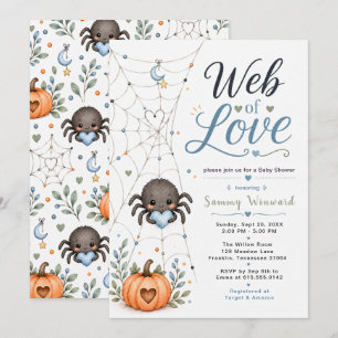 Web of Love Boy Halloween Baby Shower Invitation