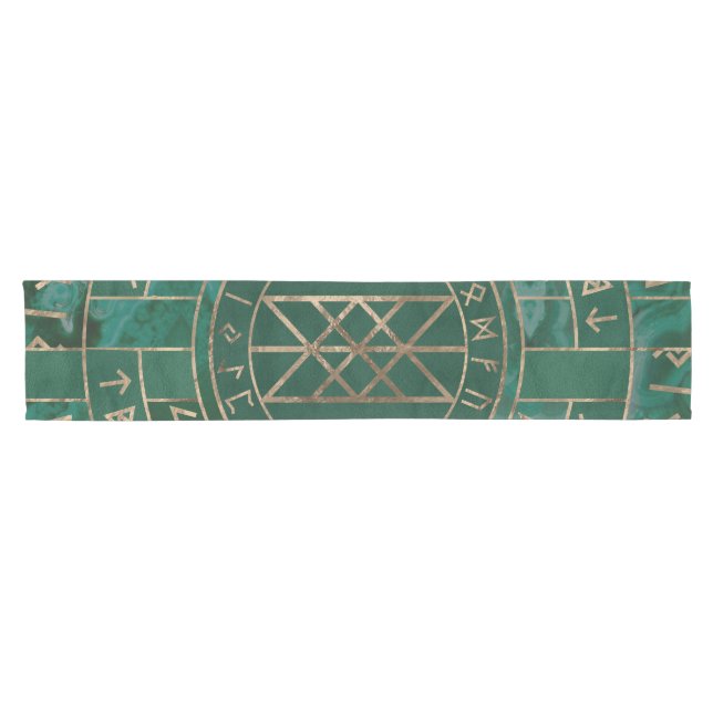 Web of Wyrd - Malachite, Leather and Gold Short Table Runner (Horizontal)