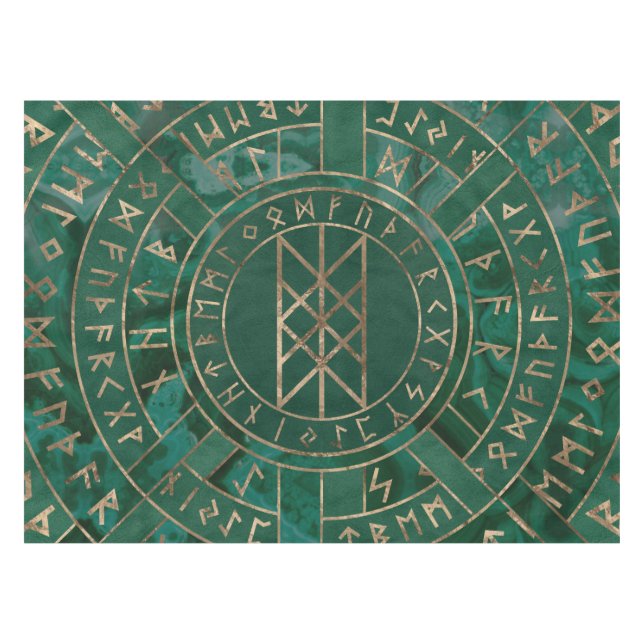 Web of Wyrd - Malachite, Leather and Gold Tablecloth (Front (Horizontal))