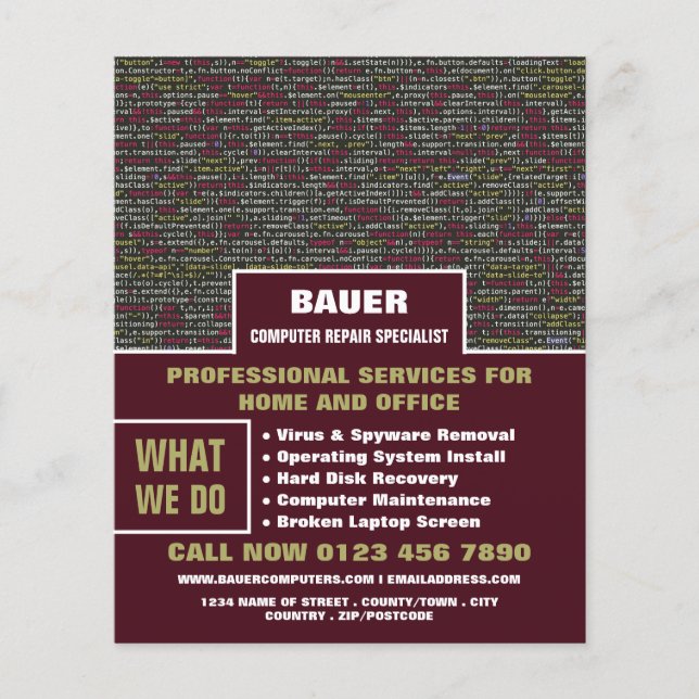 Web Script, Computer Repair Specialist Advertising Flyer (Front)
