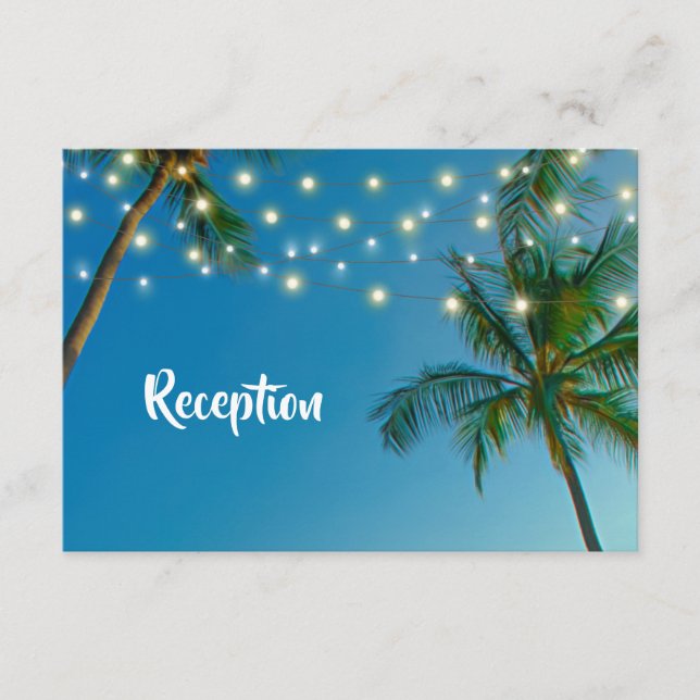Website Beach String Lights Palm Trees Reception Enclosure Card (Front)