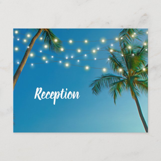 Website Beach String Lights Palms Ombre Reception Enclosure Card (Front)