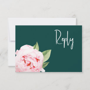 Website Elegant Dark Moody Emerald Blush Floral RSVP Card
