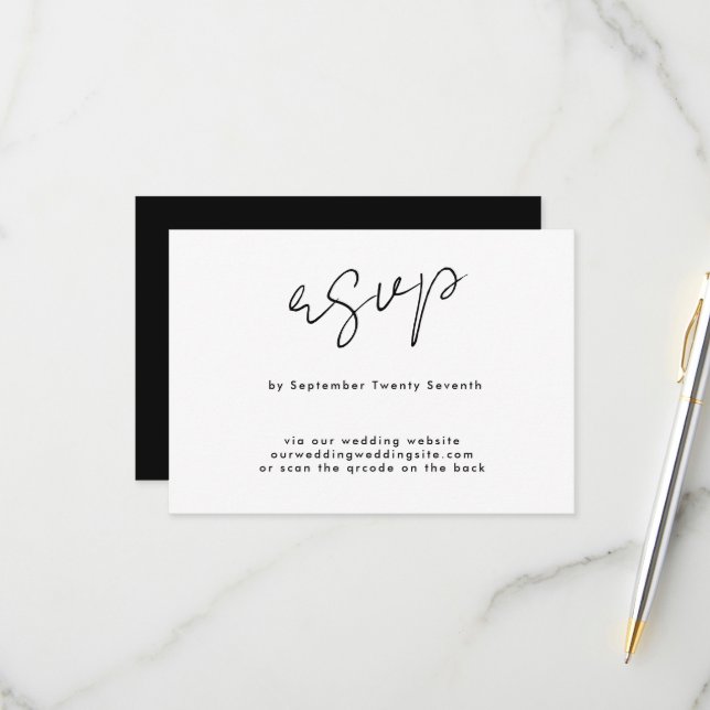 Website QR CODE BACK Stylish Modern Custom Names RSVP Card (Front/Back In Situ)