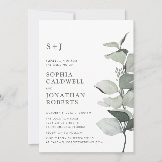 Website RSVP Eucalyptus Monogram Wedding Invitation (Front)