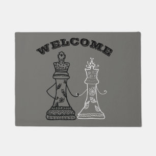 Wecome Chess King Queen  Door Mat