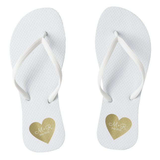 wed love celebration personalised gold heart jandals (Footbed)