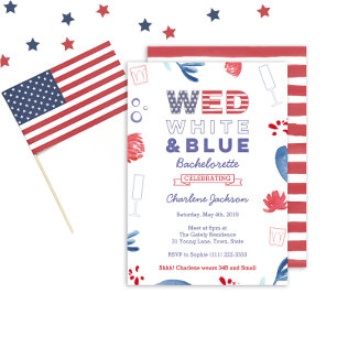 WED Red White and Blue Bachelorette Bridal Shower Invitation