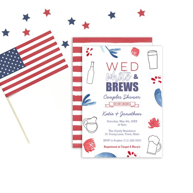 Wed White and Brews American Co-ed Wedding Shower Invitation (Creator Uploaded)