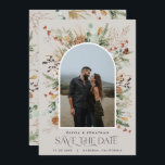 Wedding 1 photo arch watercolor botanical floral save the date<br><div class="desc">Wedding save the date modern elegant watercolor dried botanical floral dark moody muted grey beige colours arch 1 photo invitation card.</div>