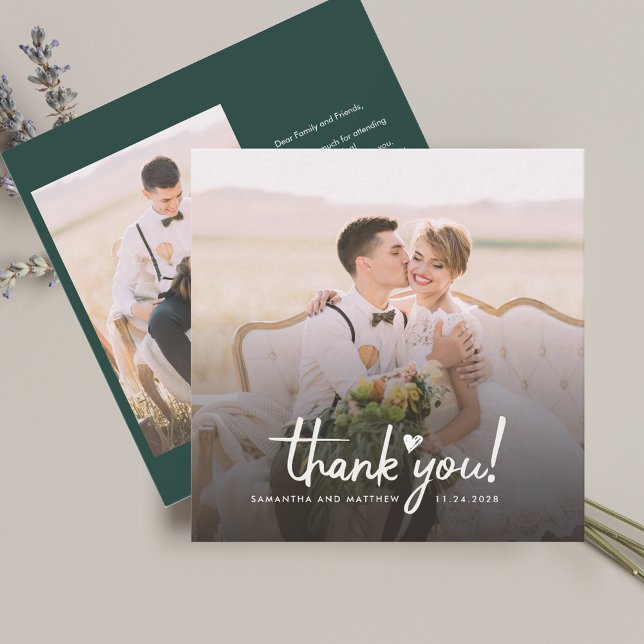 Wedding 2 Photos Handwritten Thank You Card (Elegant 2 Photos Wedding Thank You Mini Notecard)