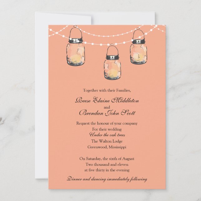 Wedding - 3 Hanging Mason Jars Invitation (Front)