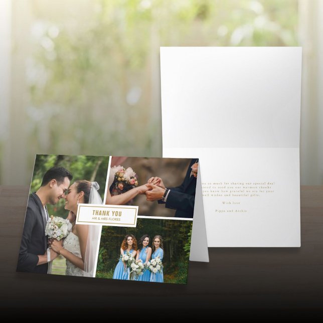 Wedding 3 Photo Collage Modern Elegant Thank You Card (Wedding 3 Photo Collage Modern Elegant Thank You Card)