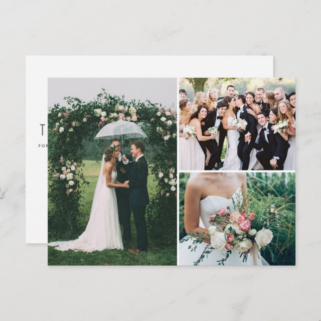 Wedding 3 Photo Collage Thank You  Postcard (Front/Back)