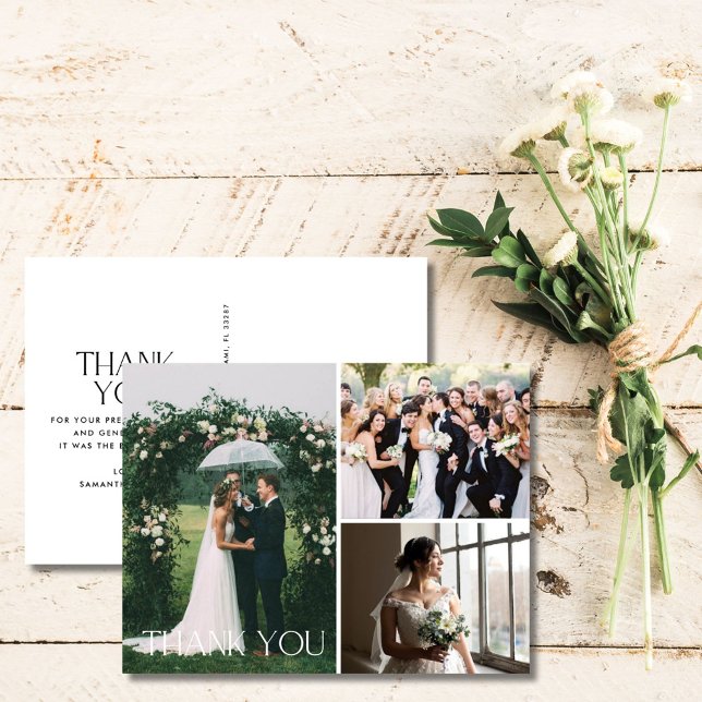 Wedding 3 Photo Collage Thank You Postcard (Wedding 3 Photo Collage Thank You Postcard)