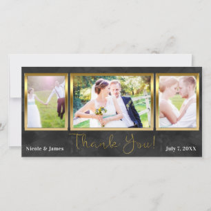 Wedding 3 Photo Picture Black Gold Thank You