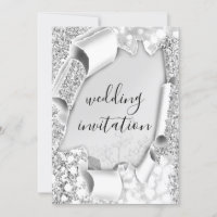 Wedding 3D Cart Effect Frame Florals Silver Grey