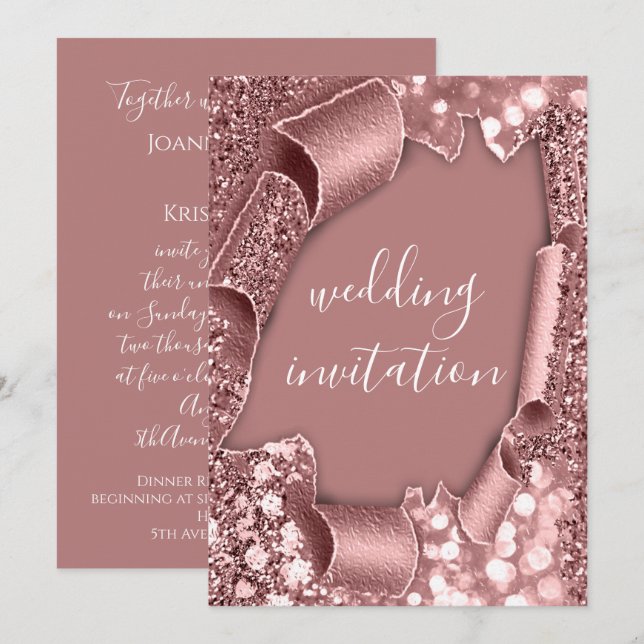 Wedding 3D Cart Effect Frame Rose Blush Powder Invitation (Front/Back)