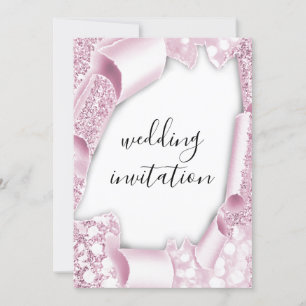 Wedding 3D Cart Effect White Pink Glitter Frame Invitation