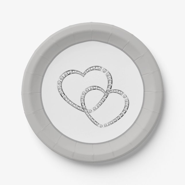 Wedding 7" Paper Plates-Two Hearts Plate (Front)