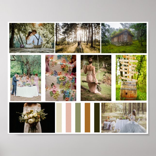 Wedding 9 Photo Template Mood Board Colour Swatche Poster (Front)