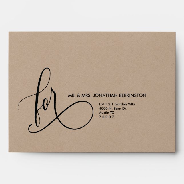 Wedding A7 Envelope kraft rustic calligraphy theme (Front)