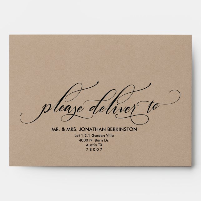 Wedding A7 Envelope kraft rustic calligraphy theme (Front)
