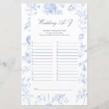 Wedding A to Z Game | Blue Toile Bridal Shower