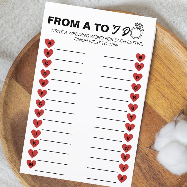 Wedding A to Z Game – Fun Bridal Shower Activity (This fun bridal shower "From A to Z" is customizable & a creative way to share your big day!)