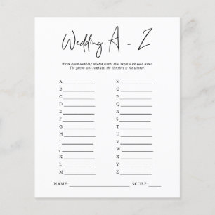 Wedding A-Z Bridal Shower Game