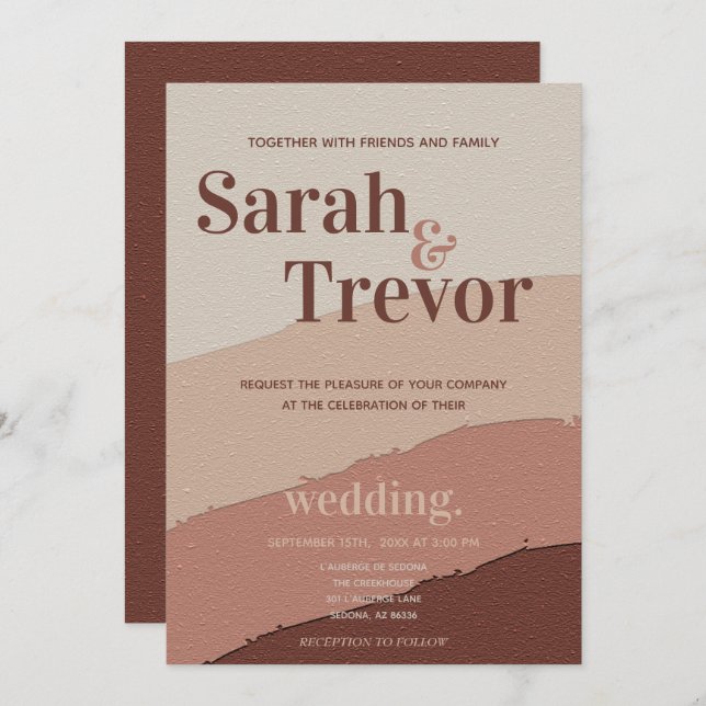 Wedding Abstract 70's Terracotta and Wine Invitation (Front/Back)