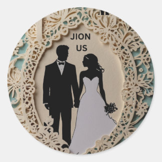 wedding abstract couple intricate art classic round sticker
