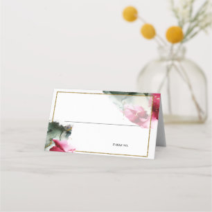 Wedding   Abstract Crimson Sage Fluid Art Place Card