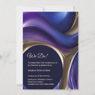 Wedding-Abstract Fluid Art-Blue Purple and Gold- Invitation