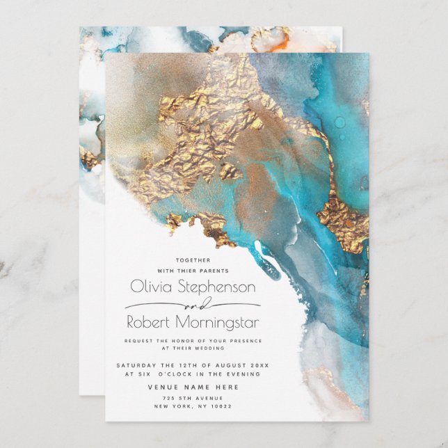 Wedding | Abstract Marbled Alcohol Ink Invitation (Front/Back)