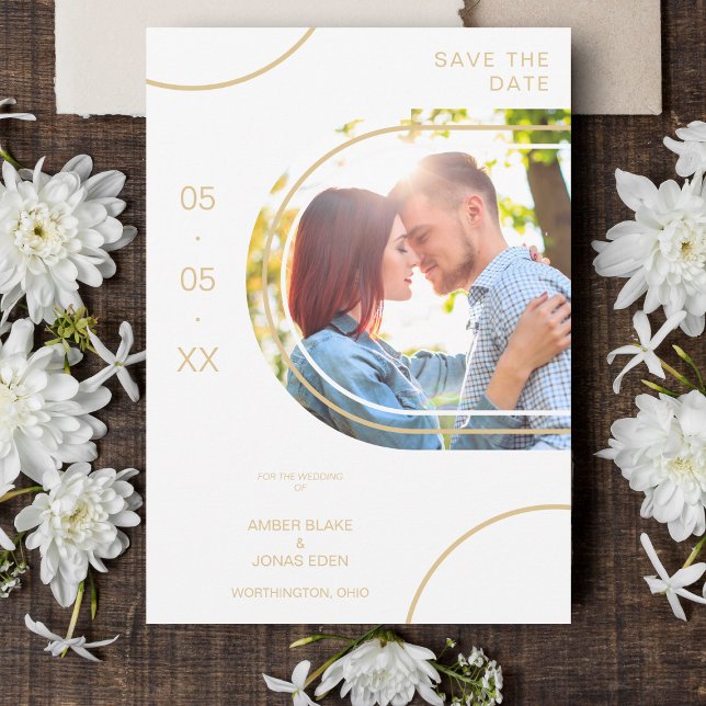 Wedding Abstract Shapes Photo Couple Golden Effect Save The Date (Creator Uploaded)