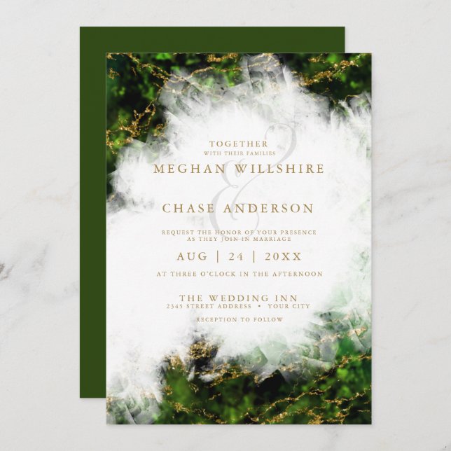 Wedding | Abstract Stunning Emerald Crystal Agate  Invitation (Front/Back)