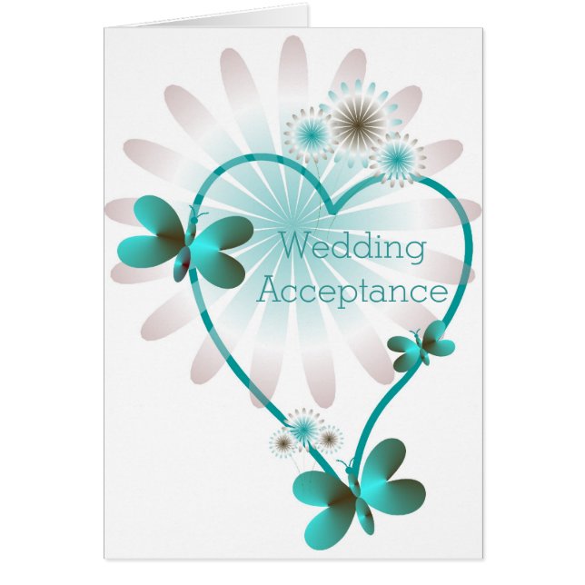 Wedding Acceptance Card Butterfly Hearts (Front)