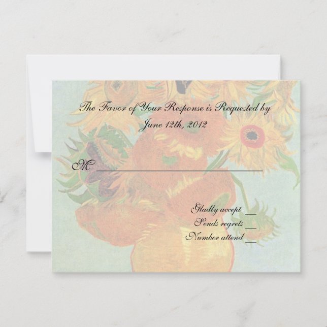 wedding acceptance card, van gogh sunflowers RSVP card (Front)