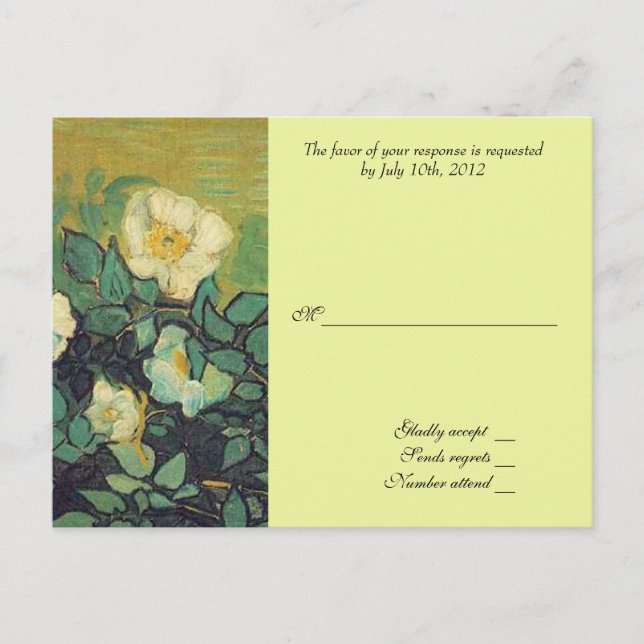 wedding acceptance card, van gogh wid roses invitation postcard (Front)