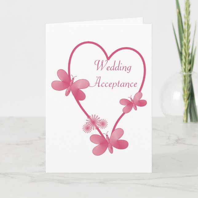 Wedding Acceptance Thank You Card Pink Heart (Front)